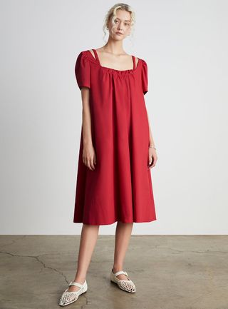 Who What Wear Collection + Kat Scoop-Neck Dress With Detached Ruched Bra in Red
