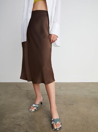 Who What Wear Collection + Brianna Midi Slip Skirt in Chocolate