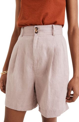 Madewell + Long Pleated Linen Shorts