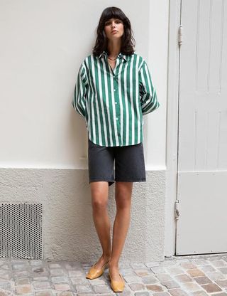 Pixie Market + Green Wide Stripe Shirt