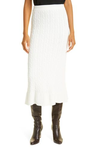 Rebecca Taylor + Cable Stitch Flare Sweater Skirt