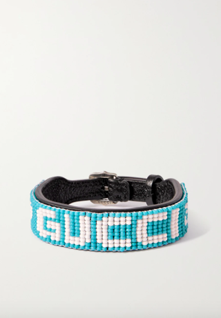 Gucci + Beaded Textured-Leather Bracelet