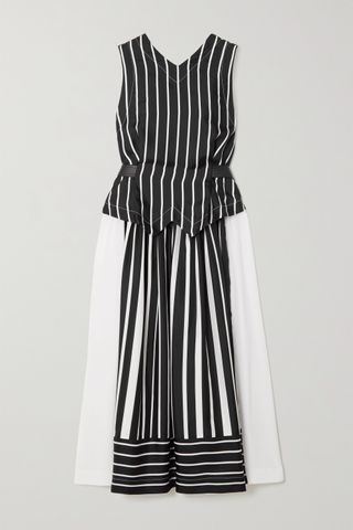 Victoria Beckham + Belted Striped Silk-Satin Midi Dress