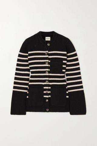 Khaite + Suzette Striped Stretch-Cashmere Cardigan