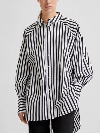 Selected Femme + Organic Cotton Striped Long Sleeve Shirt