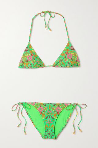 Tory Burch + Floral-Print Triangle Halterneck Bikini