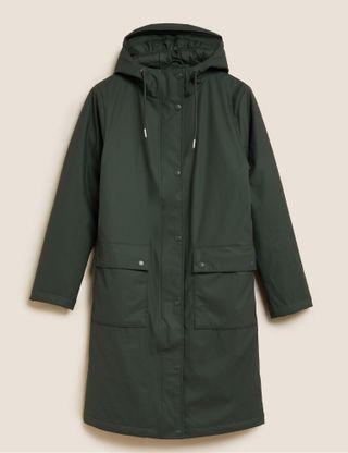 M&S Collection + Rubbed Hooded Funnel Neck Raincoat