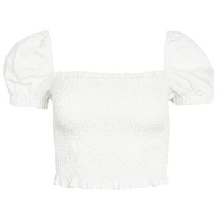 Astr the Label + Short Sleeve Square Neck Mason Smocked Crop Top