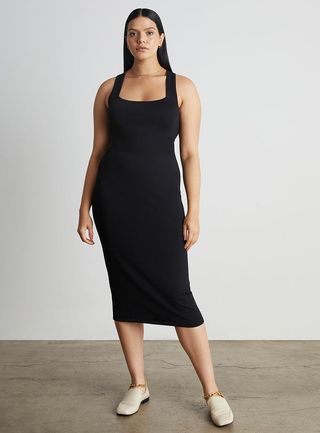 Who What Wear Collection + Indya Square-Neck Midi Dress in Obsidian