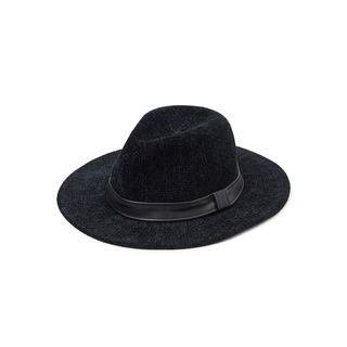 Scoop + Chenille Fedora With Faux Leather Trim