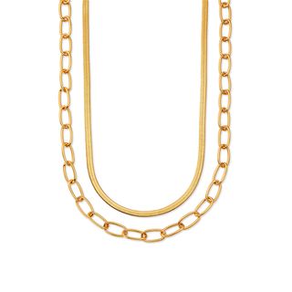 Scoop + 14KT Gold Flash Plated Brass Herringbone Link Chain Layered Necklace