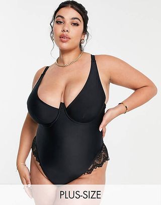 Wolf & Whistle + Exclusive Underwire Lace Swimsuit in Black