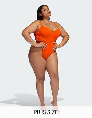 Adidas x Ivy Park + Strappy Open Back Swimsuit in Orange