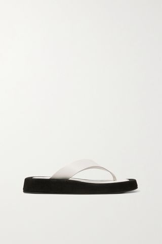 The Row + Ginza Two-Tone Leather and Suede Platform Flip Flops