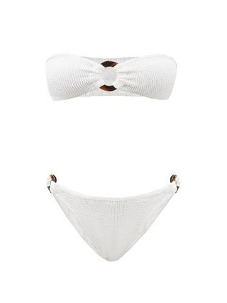 Hunza G + Gloria High-Leg Crinkle-Jersey Bandeau Bikini