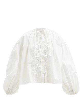 Thierry Colson + Slava Smocked Cotton Blouse