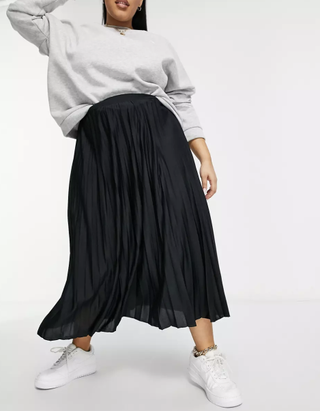ASOS Design + Pleated Midi Skirt in Black