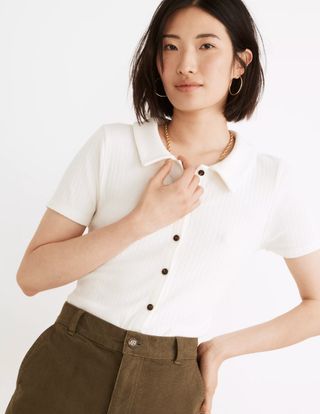Madewell + Ribbed Polo Button-Front Tee