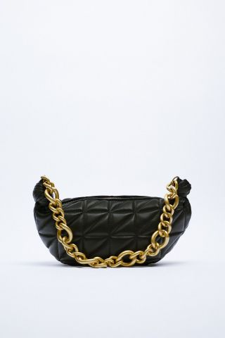 Zara + Chain Handled Quilted Leather Bag