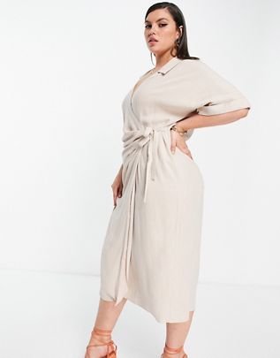 ASOS Design + Linen Wrap Midi Dress
