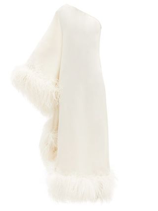 Taller Marmo + Ubud One-Shoulder Feather-Trimmed Crepe Dress