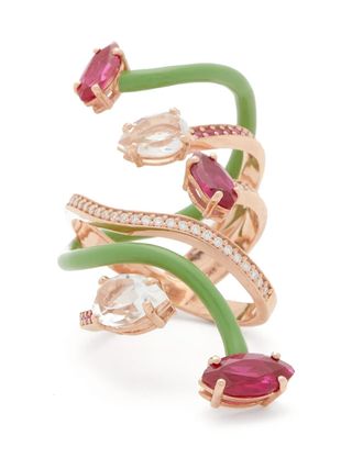 Bea Bongiasca + Vine Wrapped Diamond, 9kt Rose-Gold & Enamel Ring
