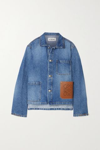 Loewe + Leather-Trimmed Denim Jacket