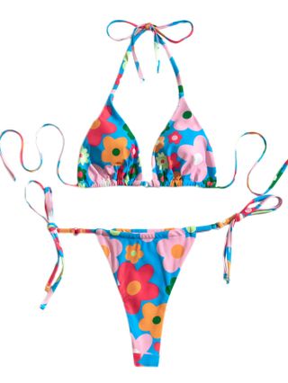 Soly Hux + Floral Print Halter Triangle Bikini Set