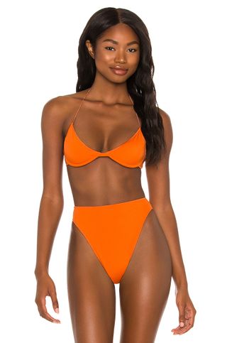 Oseree + Eco Basic Balconette Bikini Top in Orange