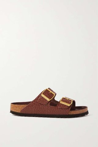 Birkenstock + Arizona Glossed Croc-Effect Leather Sandals