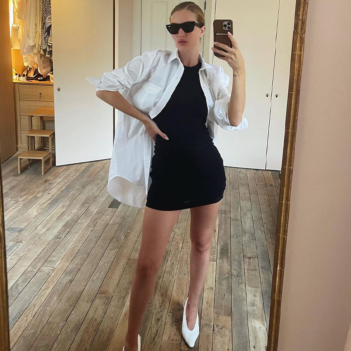 Rosie Huntington-Whiteley wears see-through dress over a bodysuit
