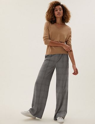 Marks and Spencer + Checked Wide Leg Trousers