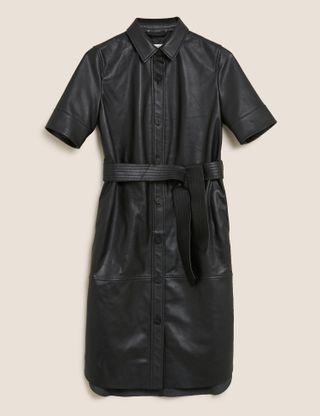Marks and Spencer + Leather Belted Midi Shirt Dress