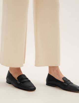 Marks and Spencer + Leather Slip On Square Toe Flat Loafers