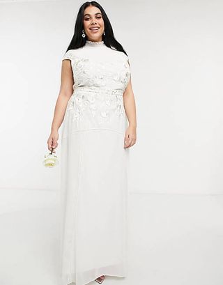 Hope & Ivy + Plus Bridal Floral Beaded Embroidered Maxi Dress