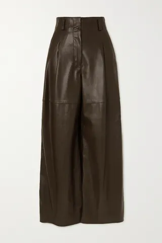 LVIR + Pleated Faux Leather Wide-Leg Pants