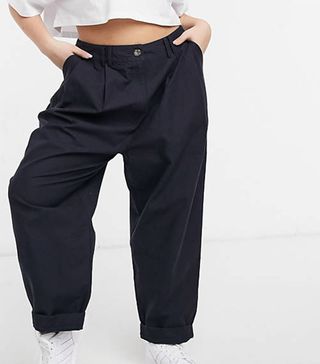 ASOS + Curve Ovoid Pleat Front Peg Pants in Navy