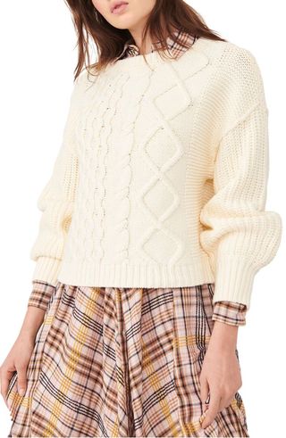 Free People + Dream Cable Crewneck Sweater