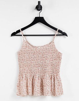 Only + Cami Top With Shirring in Blush Floral Print