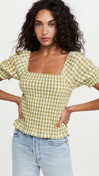 Madewell + Lucie Puff-Sleeve Smocked Bodice Top