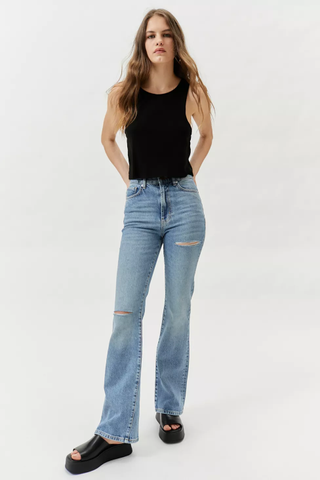 BDG + High-Waisted Comfort Stretch Flare Jean in Ripped Light Wash