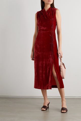 Usisi Sister + Jana Wrap-effect Tie-detailed Velvet Midi Dress