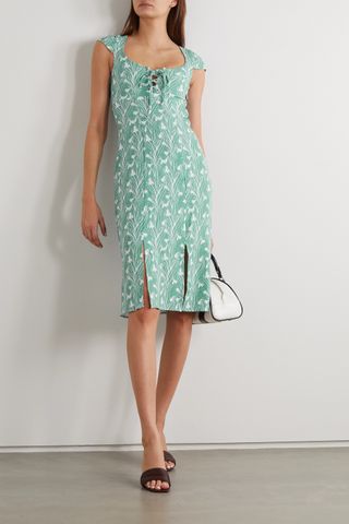 Miaou + Arielle Lace-up Floral-print Dress