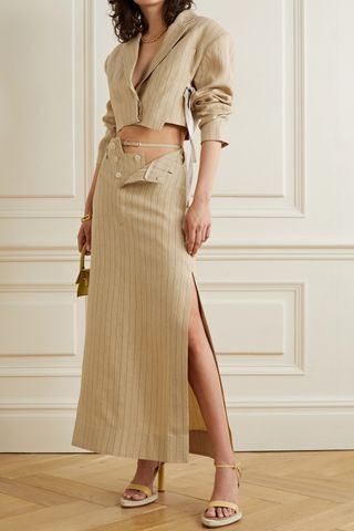 Jacquemus + Terraio Cutout Pinstriped Maxi Skirt