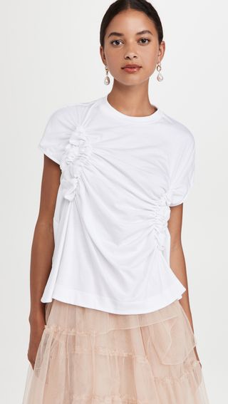 Simone Rocha + Short Sleeve Ruched Waist Flower T-Shirt