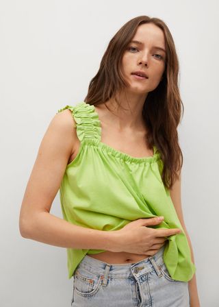 Mango + Ruched Cotton Top