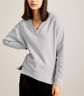 Kin + Cotton Oversized V-Neck Sweatshirt, Light Grey