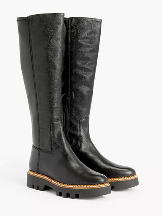 Kin + Thea Leather Cleated Long Boots, Black