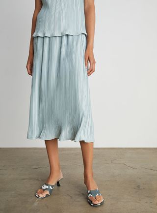 Who What Wear Collection + Avery Pleated Midi Skirt in Light Blue