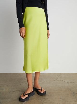 Who What Wear Collection + Brianna Midi Slip Skirt in Celery